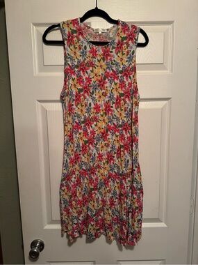 Riley & James Sz 1X Pink & Yellow Floral Sleeveless Swing Dress w/ pockets